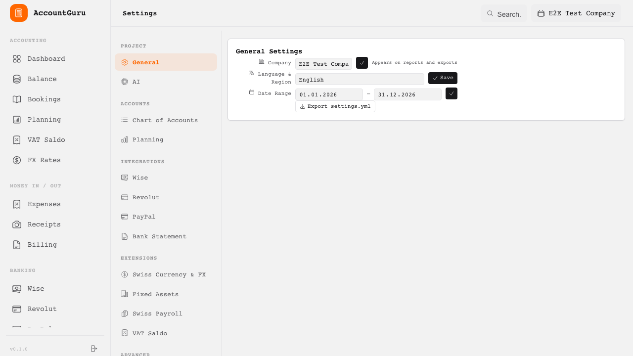Fixed Asset Settings
